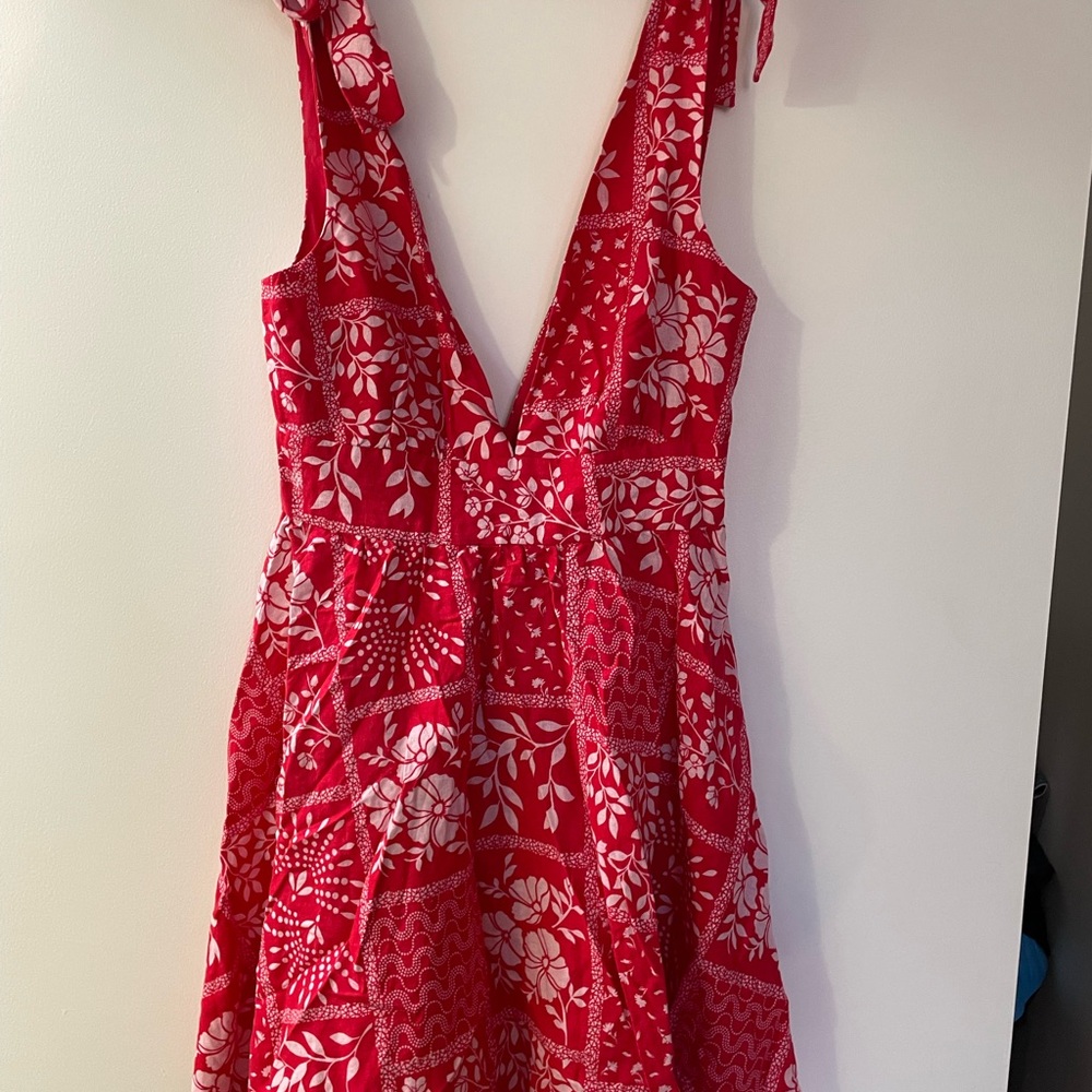 NWT House Of Harlow 1960 Red Linen Blend White Flower Mini Dress Size XS